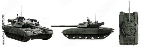 Photos Realistic 3D render of a modern main battle tank, showcasing its intricate design from multiple angles