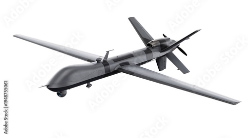 Cuadro en lienzo Top-down view of an advanced military MQ-9 Reaper drone 3D render isolated on a transparent background