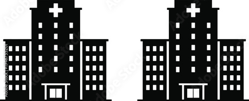 Hospital building vector icon set, medical center healthcare facility illustration, clinic architecture symbol, health service design
