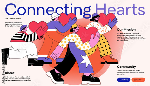 Volunteers and Diverse Group of People Sharing Love and Support Flat Vector Illustration.eps