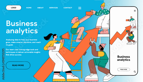 Business Analytics Website Landing Page and Mobile App UI Design Vector Illustration.eps