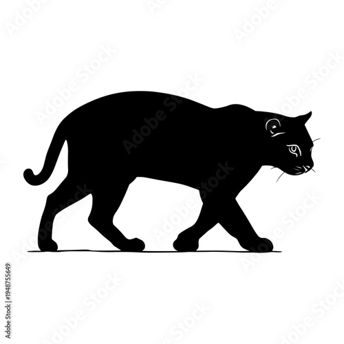 Silhouette of a black panther walking with its mouth open.