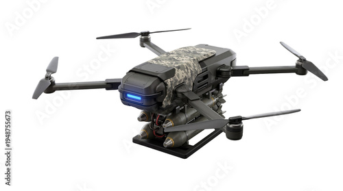 Bilde på lerret Modern military combat drone equipped with several miniature bombs