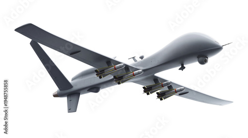 Φωτογραφία Advanced military drone with missiles soaring through the sky, isolated on transparent background