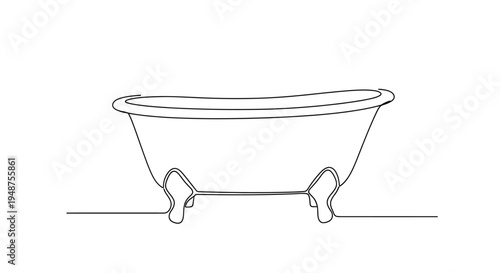 Elegant freestanding bathtub, single line art illustration