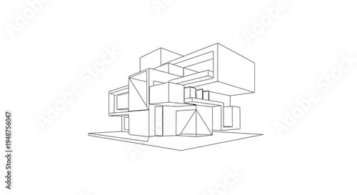 Abstract modern building wireframe, architectural concept art