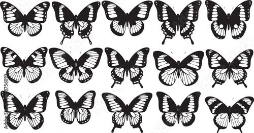 Collection of black and white butterfly silhouettes on white
