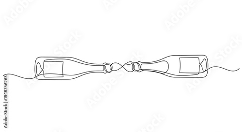 Two Champagne Bottles Clinking, Line Art Celebration