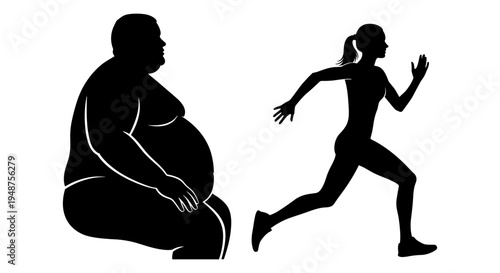 Contrast between sedentary lifestyle and active living in silhouette form Vector, illustration
