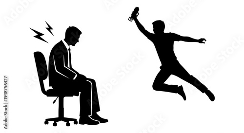 Contrast between a relaxed office worker and an energetic dynamic movement Vector, illustration