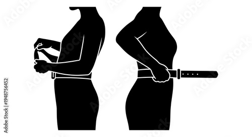 Illustration of knife self-defense techniques against potential threats from behind Vector, illustration