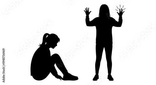 Contrast between despair and defiance in silhouette form against a plain background Vector, illustration