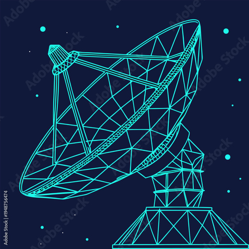 Canvas Print Satellite Dish Communication Antenna on Blue Background Illustration