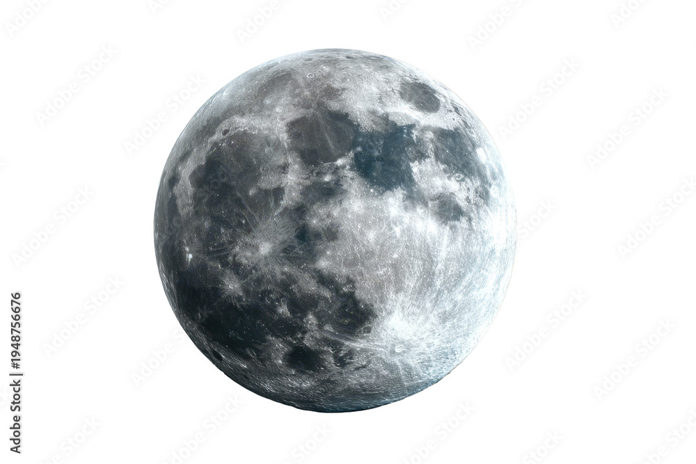 Naklejka premium Large bright moon shines in the night sky with visible craters and a clear background