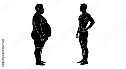 Comparison of body shapes between overweight and normal weight individuals standing upright Vector, illustration
