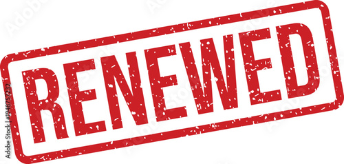 A clear vibrant red textured rubber stamp impression indicating something has been successfully renewed