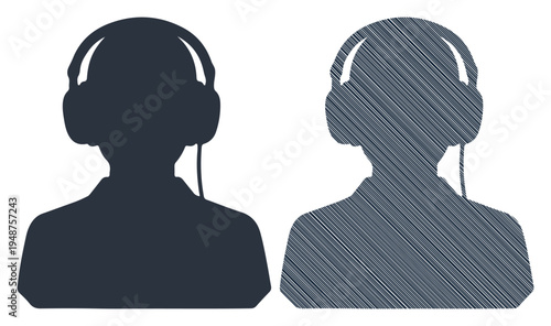 Two stylized silhouettes wearing headphones, representing communication or listening.