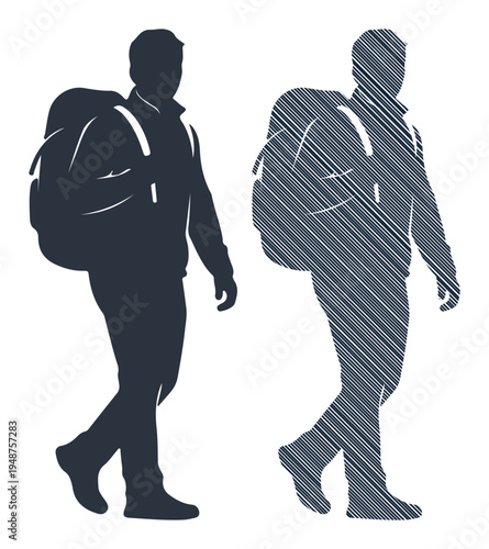 Silhouette of a man with a large backpack walking, ready for an adventure