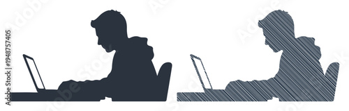 Focused person working diligently on a laptop, illustrating dedication and productivity.