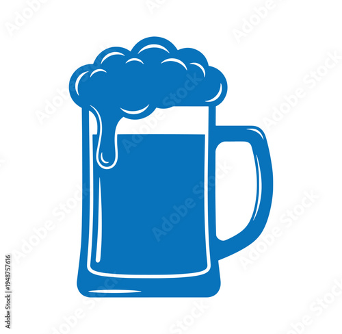 blue beer mug with foam on top isolated on transparent background