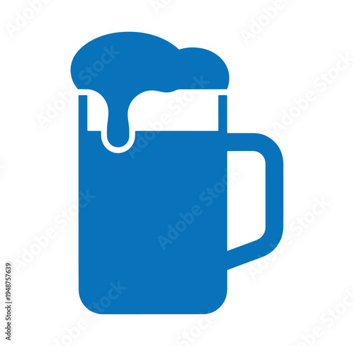 Blue beer mug with foam on top isolated on white background