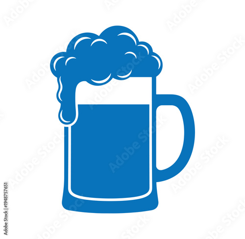 Blue beer mug with foam on top isolated on white background