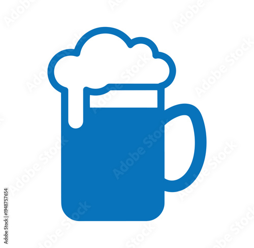 blue beer mug with foam on top isolated on white background