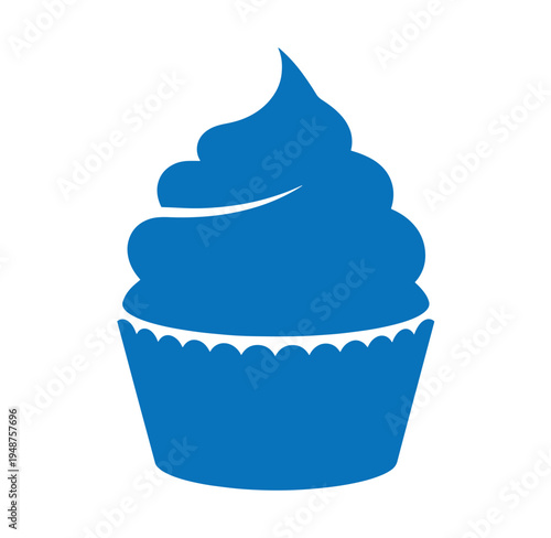 blue cupcake with frosting in a wrapper on white background