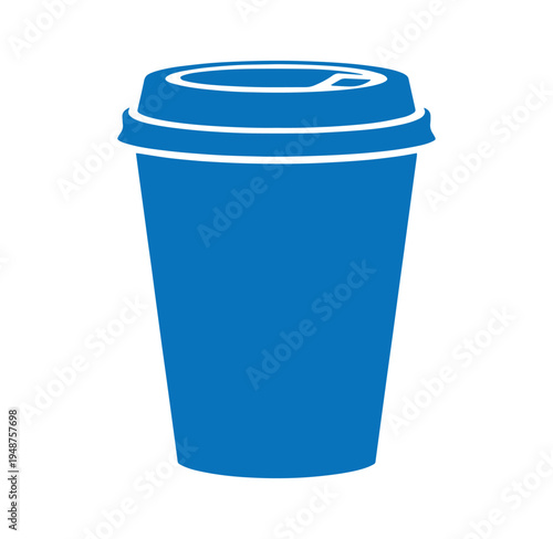 Blue disposable coffee cup with lid isolated on white background