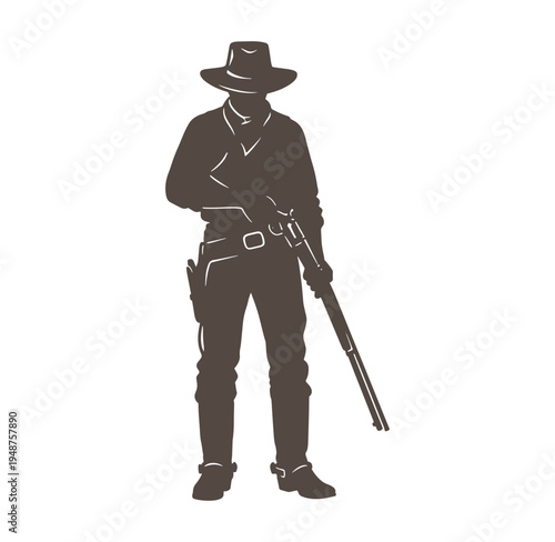 cowboy holding shotgun in hand standing alone