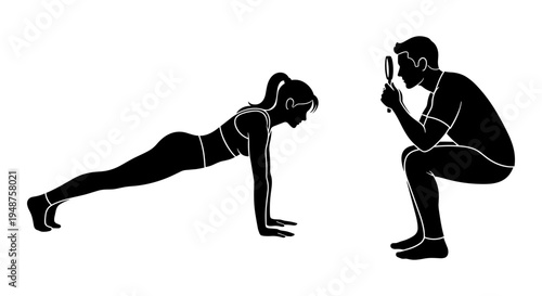 Comparison of plank and knee-to-chest stretch poses in fitness exercises Vector, illustration