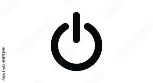 A simple black power button icon featuring a circular design with a vertical line silhouette