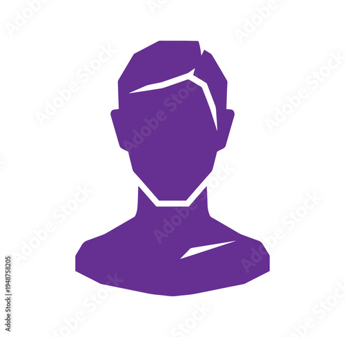 Purple silhouette of a man with short hair on white background