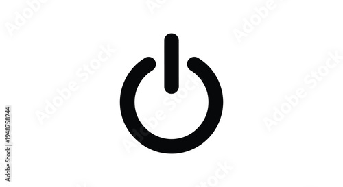 A simple black power button icon isolated on a white background representing digital control silhouette