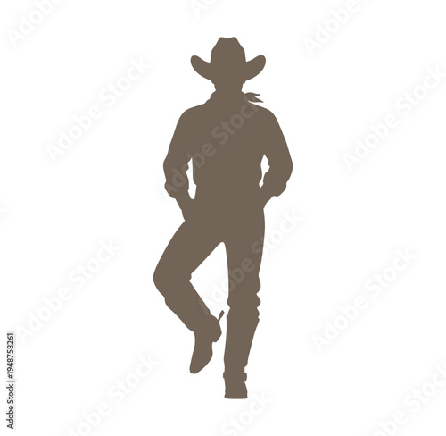 silhouette of a cowboy standing with one leg bent  isolated on transparent background