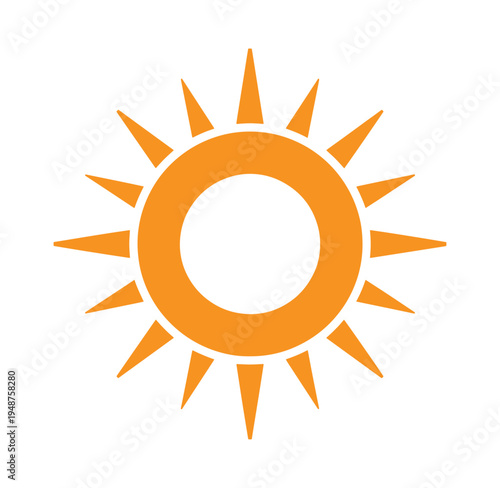 Simple orange sun icon with rays isolated on white background