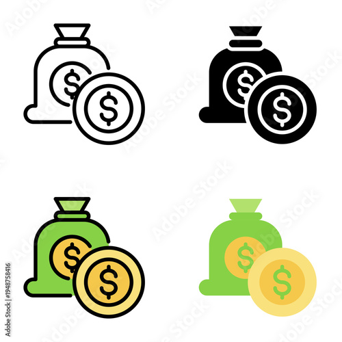 Finance icon collection of various styles for design branding, print and digital media