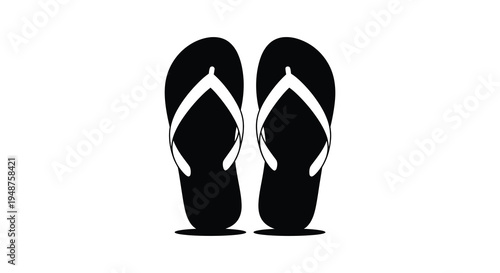 A pair of black and white flip flops are displayed against a plain background silhouette high quality
