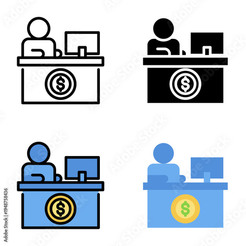 Teller icon collection of various styles for design branding, print and digital media