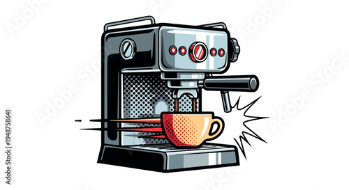 Retro Espresso Coffee Machine with Orange Cup Vector Illustration