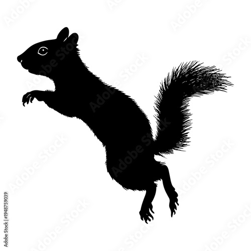 Silhouette of a squirrel in mid-air jump.