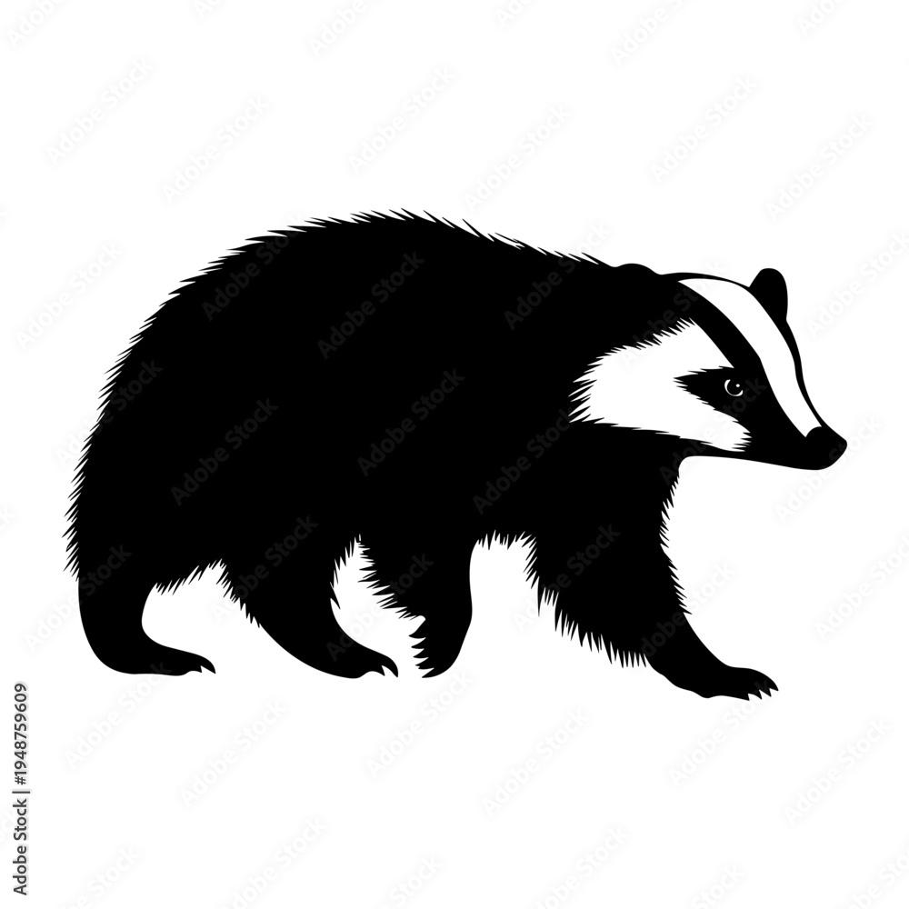 Fototapeta premium Silhouette of a Badger Walking Isolated on White Background.