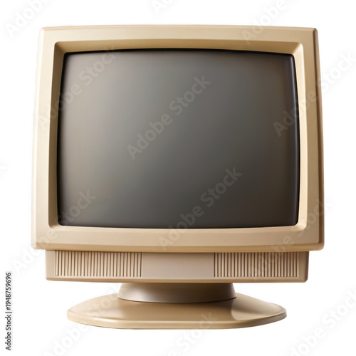 A vintage beige computer monitor on a black background