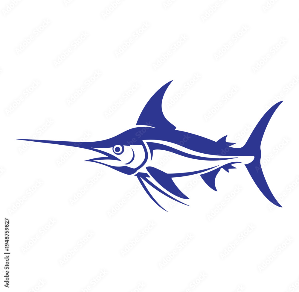 Obraz premium blue marlin fish swimming left side profile isolated on white background