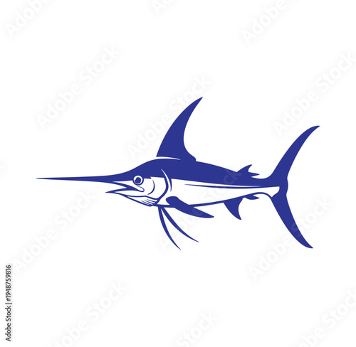 Blue marlin fish swimming isolated on white background