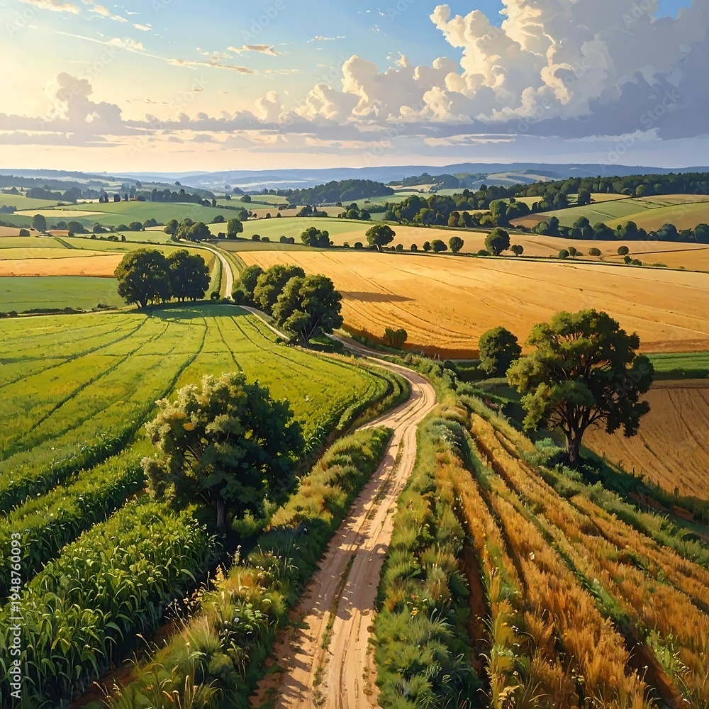 Obraz premium A serene countryside landscape with a winding dirt road