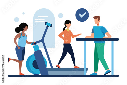 People exercising in a gym with fitness equipment