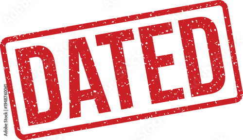 A textured red rubber stamp with a grunge effect boldly displaying the word DATED on a clean white surface