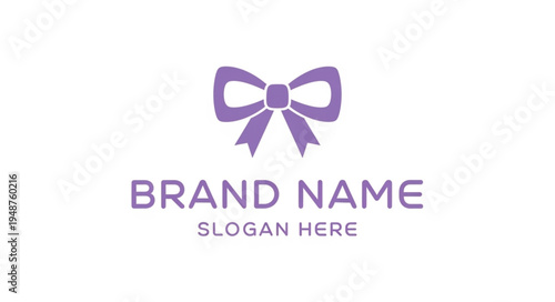 Elegant purple bow logo with brand name and slogan placeholder on white background.