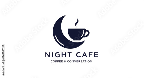 Night Cafe Logo with Moon and Coffee Cup, symbolizing late-night coffee and conversation.